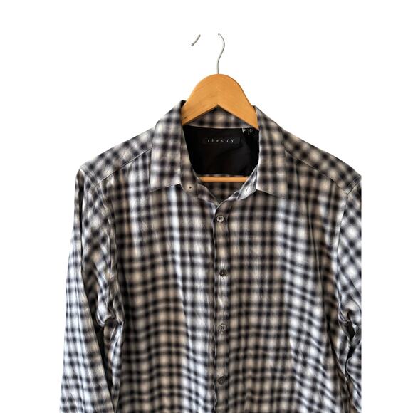 Theory Cotton Button Up Shirt Black White Plaid M - Picture 2 of 5